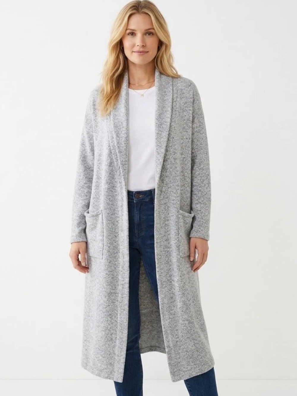 Marine Layer Sweater Long Line Duster Cardigan M Grey Open Front Wool Blend Fall